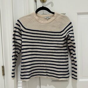 Madewell Merino Wool Cream & Navy Striped Sweater Size Medium